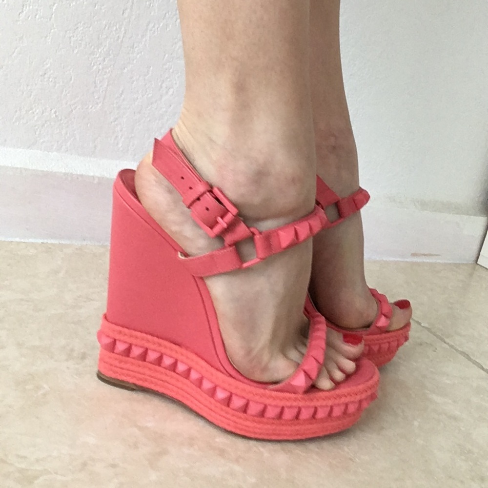 Christian Louboutin Cataclou pink spike Wedges
